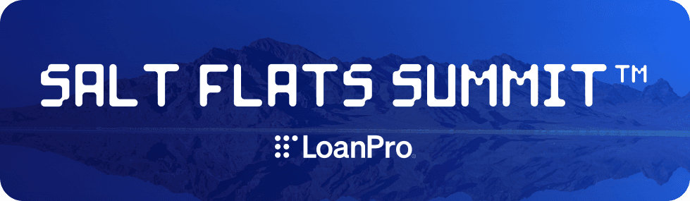 Salt Flats Summit by LoanPro — fintech lending conference branding with Utah salt flats mountain scenery