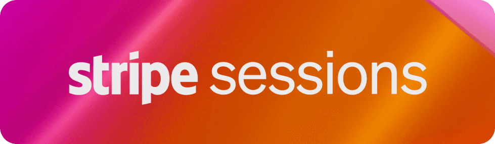 Stripe Sessions fintech conference logo on a vibrant pink and orange gradient background