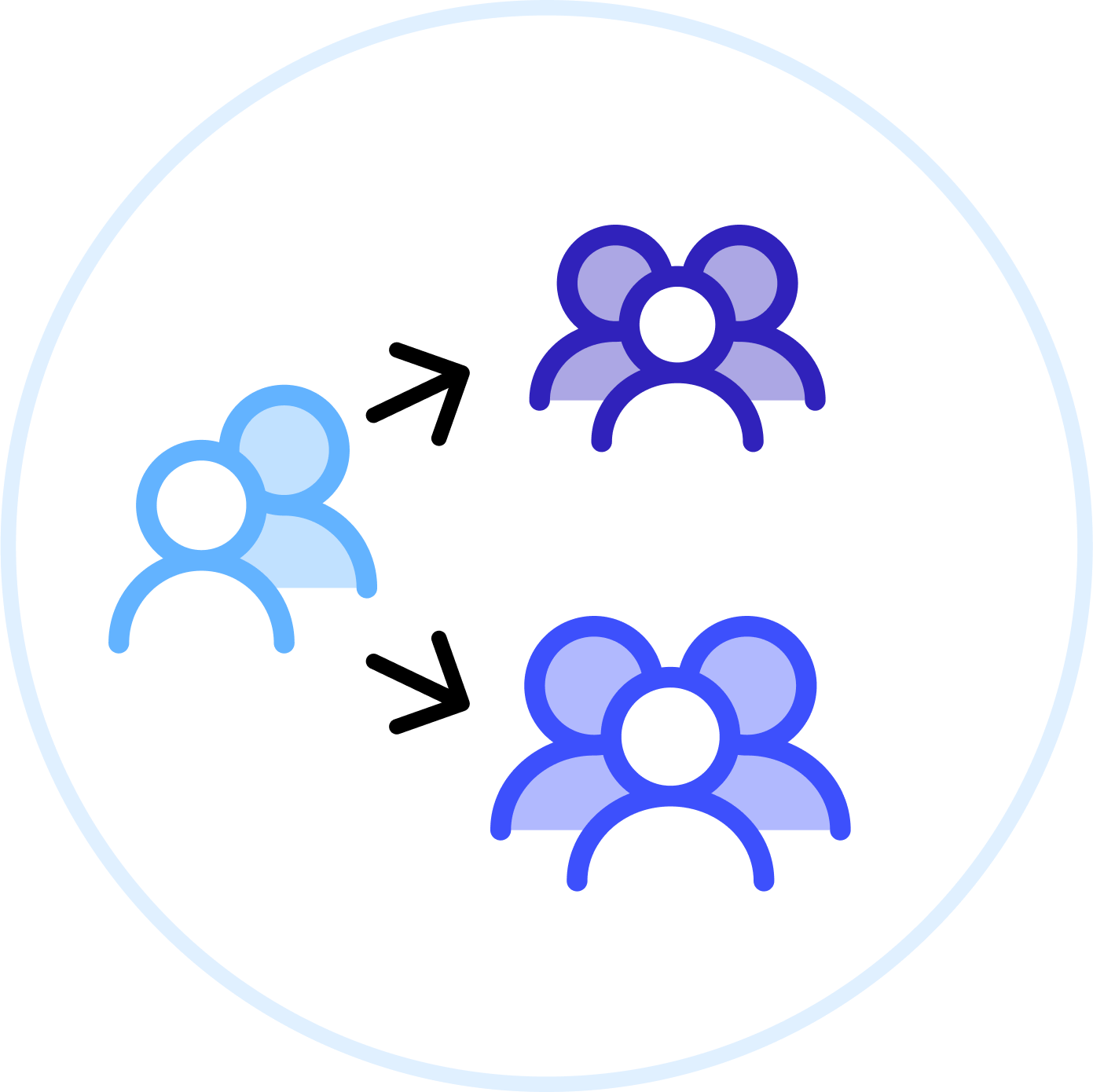 Cartoon images of groups of people that are connected Cartoon images of groups of people that are connected